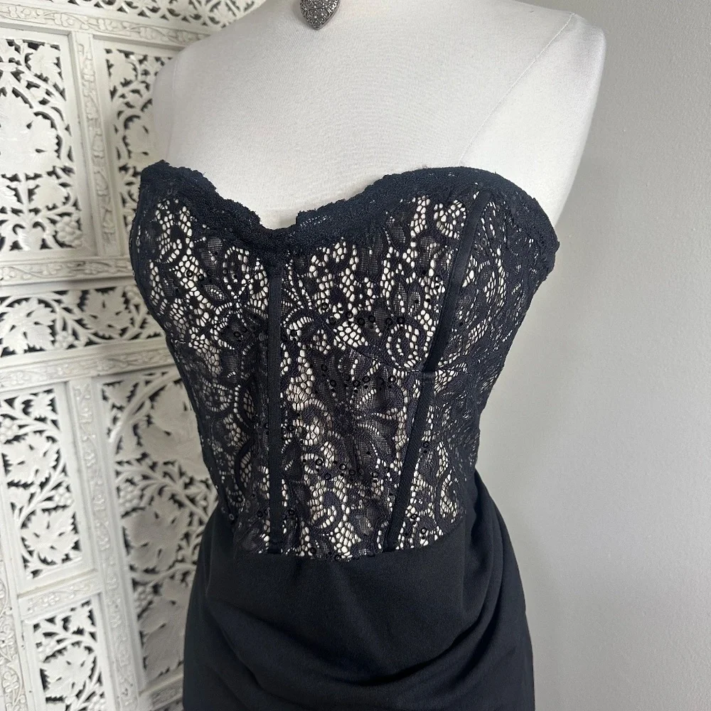 Galina Signature Black Lace Corset Sequin Romantic Whimsygoth Fairy‎ Prom Dress